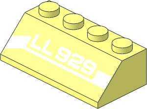 Slope Brick 45  2 x  4 with White 'LL929' Line Lowering Left Sticker