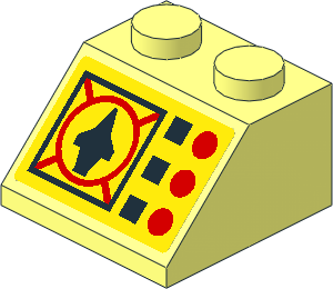 Slope Brick 45  2 x  2 with Black and Red Flight Controls on Yellow Sticker