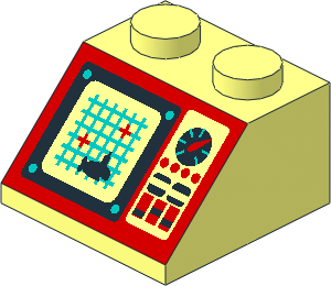 Slope Brick 45  2 x  2 with Aquazone Control Panel Pattern - Red/Black Panel with Light Turquoise Gridline Pattern