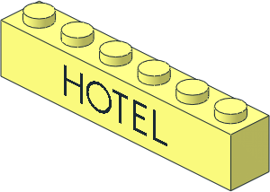 Brick  1 x  6 without Centre Studs with Black Thin "HOTEL" Pattern