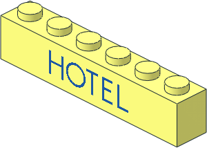 Brick  1 x  6 without Centre Studs with Blue Thin "HOTEL" Pattern