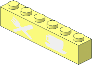 Brick  1 x  6 without Centre Studs with White Knife and Fork, Cup and Saucer Pattern