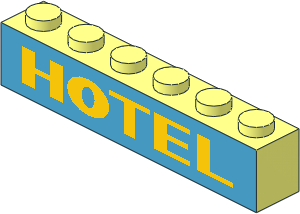 Brick  1 x  6 without Centre Studs with Thick Yellow/Dark Azure "HOTEL" Pattern
