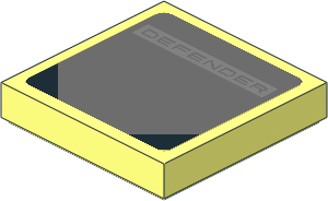 Tile  2 x  2 with "DEFENDER" on Silver Panel on Dark Bluish Grey Sticker