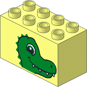 Duplo Brick  2 x  4 x  2 with Crocodile Head Pattern