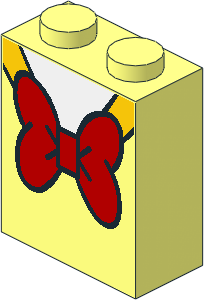 Brick  1 x  2 x  2 with Red Bow Tie, White Shirt and Yellow Trim Pattern