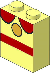 Brick  1 x  2 x  2 with Metallic Gold Circle, Red Stripe and Collar Pattern