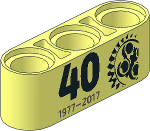 Technic Beam  3 with "40 1977 - 2017" Text and 24 Tooth Gear Pattern