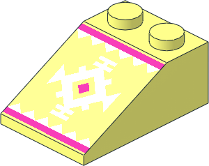Slope Brick 33  3 x  2 with Dark Pink Lines, Centre Square, White Triangles and Snowflake Pattern