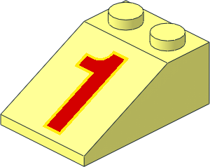 Slope Brick 33  3 x  2 with Red "1" and Yellow Outline Pattern