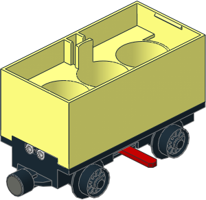 Train Battery Box Car with Three Contact Holes, Red Switch Lever, Black Wheels and Magnets (Complete)