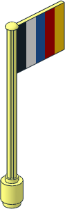 Flag on Flagpole with Vertical Black/White/Blue/Red/Yellow Stripes Pattern