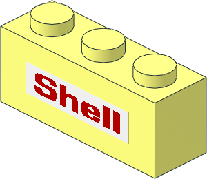 Brick  1 x  3 with Red "Shell" Sticker on Both Sides