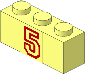 Brick  1 x  3 with Red Outline "5" Sticker