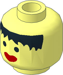 Minifig Head Female with Red Lips and Black Messy Hair Pattern