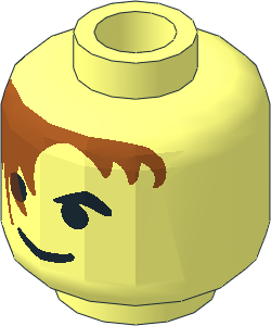 Minifig Head with Brown Hair over Eye and Black Eyebrows Pattern