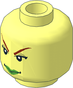 Minifig Head Female with Green Lips and Red Eyebrows Pattern