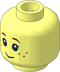 Minifig Head with Black Eyelashes, Reddish Brown Eyebrows and Freckles Pattern