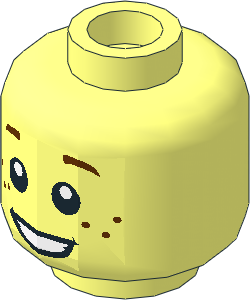 Minifig Head with Brown Eyebrows, Freckles, Open Smile Pattern (Hollow Stud)
