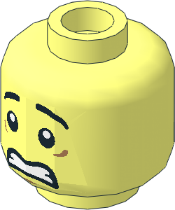 Minifig Head with Black Eyebrows, White Pupils, Scared / Lopside Smile 2-Sided Pattern