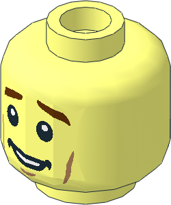 Minifig Head with Reddish Brown Eyebrows, Cheek Lines, Open Smile/Frown 2-Sided Pattern