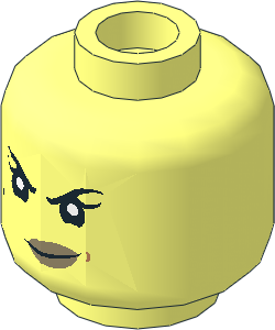 Minifig Head Female with Black Eyebrows, Beauty Mark, Single Eyelash, Dark Tan Lips and Crooked Smile / Scowl 2-Sided Pattern