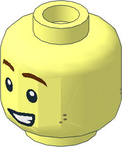 Minifig Head with Brown Eyebrows, Dark Tan Freckles and Crooked Smile/Worried Mouth 2-Sided Pattern
