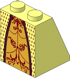 Slope Brick 65  2 x  2 x  2 with Centre Tube with Gold Skirt and Dark Red Trim Pattern