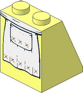 Slope Brick 65  2 x  2 x  2 with Tube and White Apron Pattern