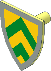 Minifig Shield Triangular with Green Chevrons on Yellow/Light Grey Sticker