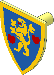 Minifig Shield Triangular with Yellow Standing Lion and Two Hearts Sticker