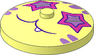 Dish 4 x 4 Inverted with Dark Pink Star Shaped Eyes, Medium Lavender Stripes and Dark Purple Closed Mouth with Tooth Pattern