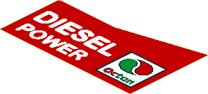 Sticker  3.3 x  5.5 with Extended Corner, Octan Logo and White "DIESEL POWER" on Red Background - Right Aligned