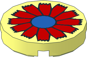 Tile  2 x  2 Round with Scala Red Flower and Blue Center Pattern