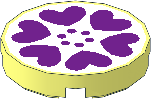Tile  2 x  2 Round with Six Purple Hearts on White Background Pattern