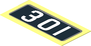 Sticker  0.9 x  1.9 with White "301" on Black Background with Silver Outline