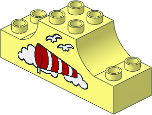 Duplo Brick  2 x  6 x  2 with Raised Central  2 x  2 Section with Curved Sides with Airport Wind Sock Pattern