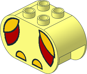 Duplo Brick  2 x  4 x  2 with Rounded Ends with Red and Yellow Lozenges and Yellow Semicircles Pattern