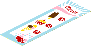 Sticker  5.9 x  1.9 with "Menu", Ice Cream, Cupcake and Strawberries
