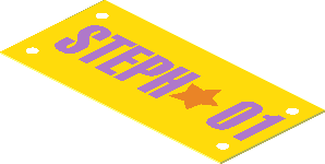 Sticker  0.9 x  1.9 with Orange Star and Medium Lavender "STEPH 01" on Yellow Background