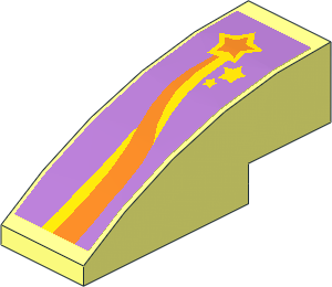 Slope Brick Curved  3 x  1 with Orange and Yellow Shooting Star S-Shape Sticker