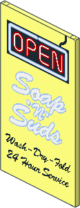 Glass for Window  1 x  4 x  6 with "OPEN", "Soap n' Suds" and "Wash - Dry - Fold 24 Hour Service" Sign Pattern