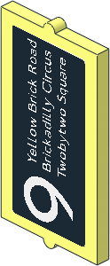Glass for Window  1 x  2 x  3 with White "9", "Yellow Brick Road", "Brickadilly Circus" and "Twobytwo Square" on Black Background Sticker