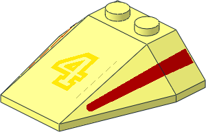 Wedge  4 x  4 Triple with Red Stripes and Yellow Number Four Sticker
