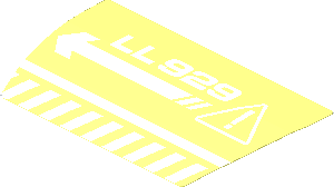 Sticker  3 x  5 with White 'LL 929' Exclamation and Arrow Pointing Left (Formed)