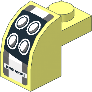 Brick  2 x  1 x  1.333 with Curved Top with Headlamp and Dark Grey Stripes on White Background Right Sticker