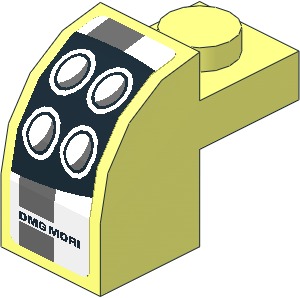 Brick  2 x  1 x  1.333 with Curved Top with Headlamp and Dark Grey Stripes on White Background Left Sticker
