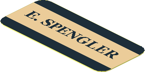 Sticker 0.9 x 1.9 with "E. SPENGLER" and Black and Tan Stripes
