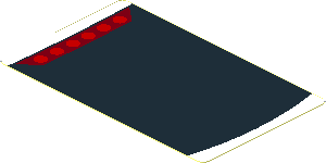 Sticker  1.8 x  3.0 with 6 Red Dots on Black Arc on White Background