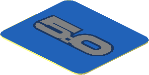 Sticker  0.8 x  0.9 with Silver "5.0" Text on Blue Background